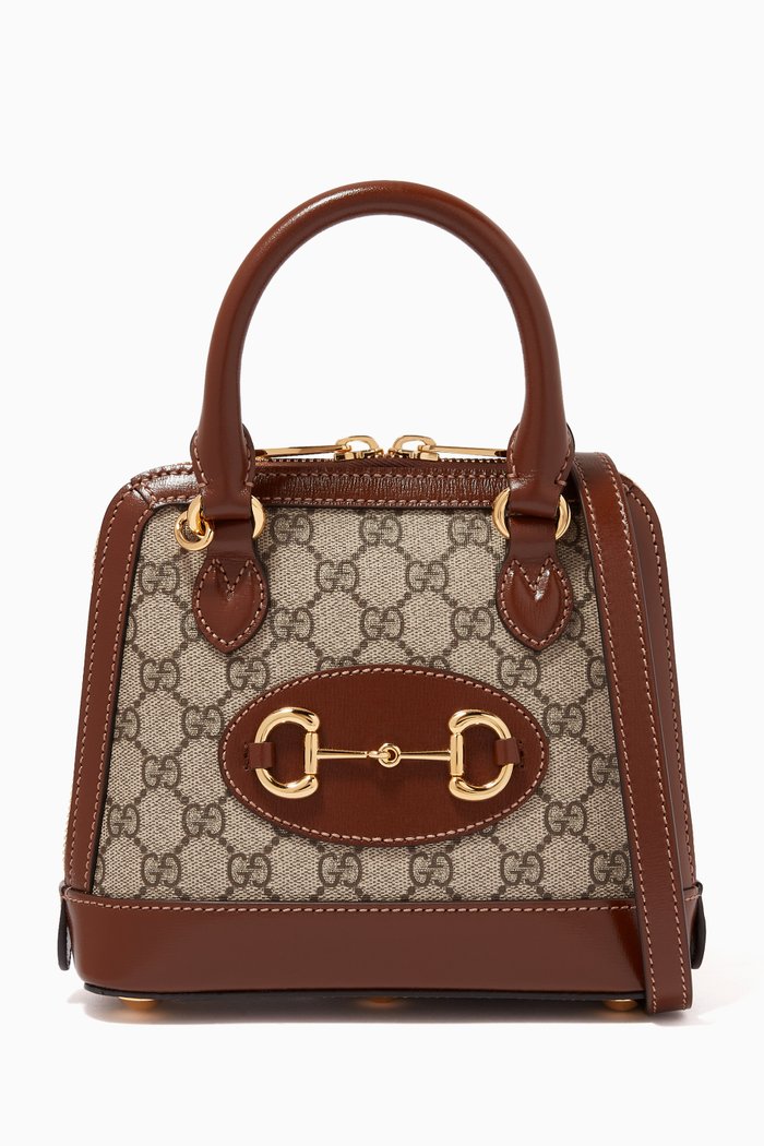 Mini Horsebit 1955 Top Handle Bag in GG Supreme Canvas & Leather, Brown