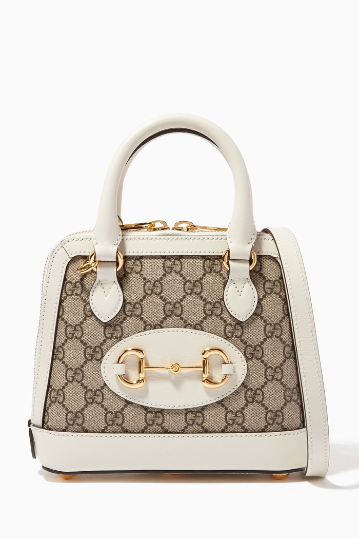

Mini Horsebit 1955 Top Handle Bag in GG Supreme Canvas & Leather, White