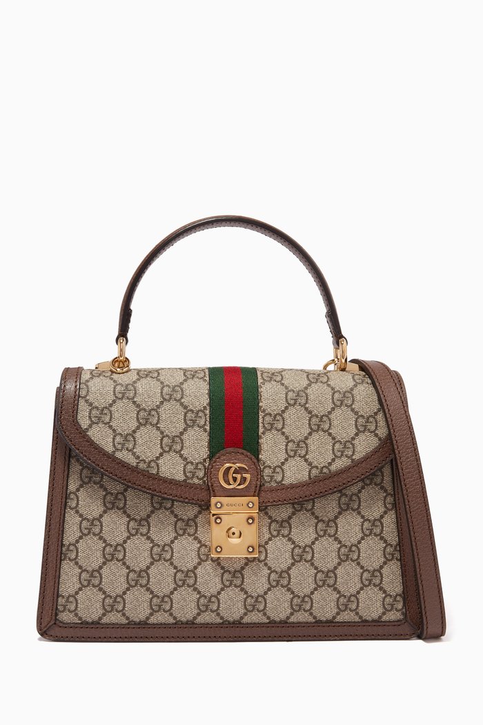 

Small Ophidia Top Handle Bag in GG Supreme Canvas, Brown