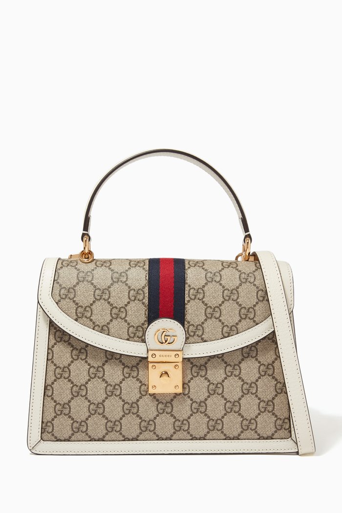 

Small Ophidia Top Handle Bag in GG Supreme Canvas, White