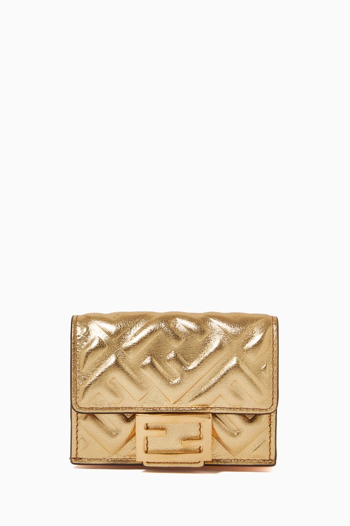

Micro Trifold Wallet in FF-Embossed Leather, Gold