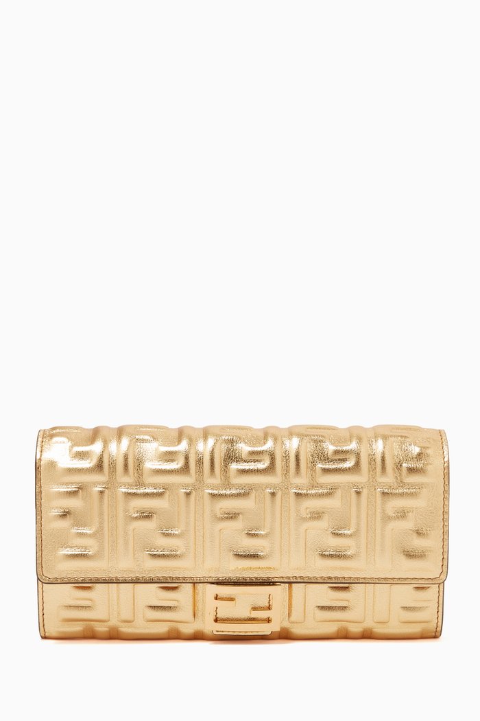 

Baguette Continental Wallet in FF-Embossed Leather, Gold