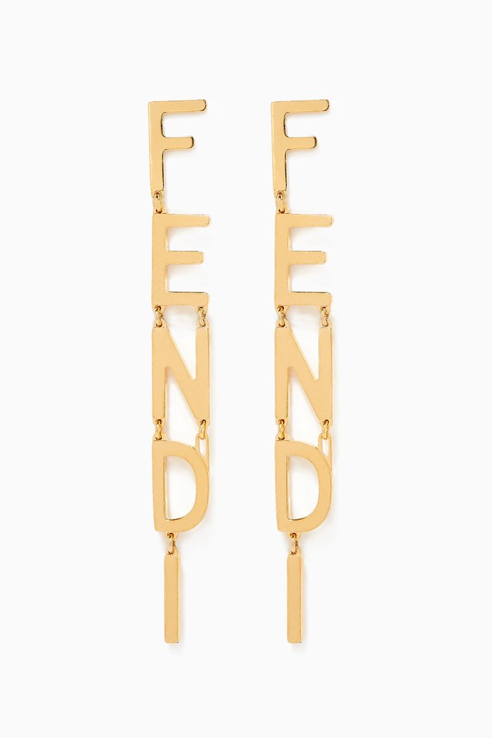 

Signature Logo Pendant Earrings in Brass, Gold