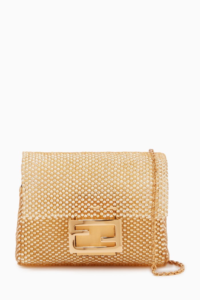 Pico Baguette Charm Bag in Beading & Leather, Neutral