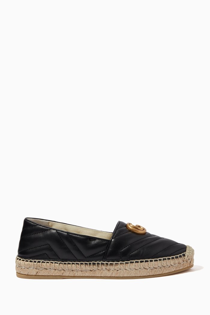 

Double G Matelassé Espadrilles in Chevron Leather, Black