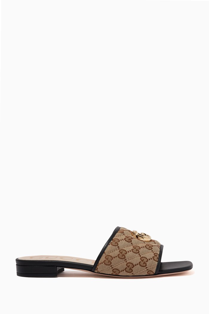 

GG Matelassé Slide Sandals in Canvas, Neutral