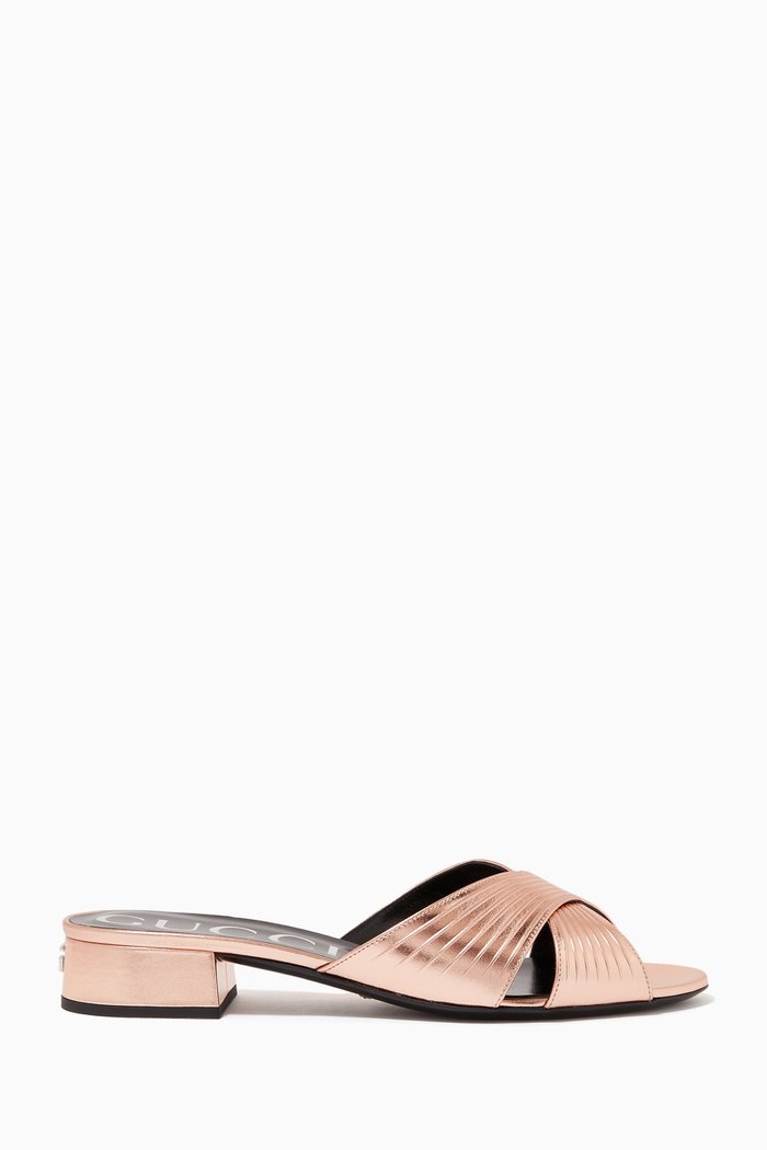 

Betsy Slides in Metallic Leather, Pink