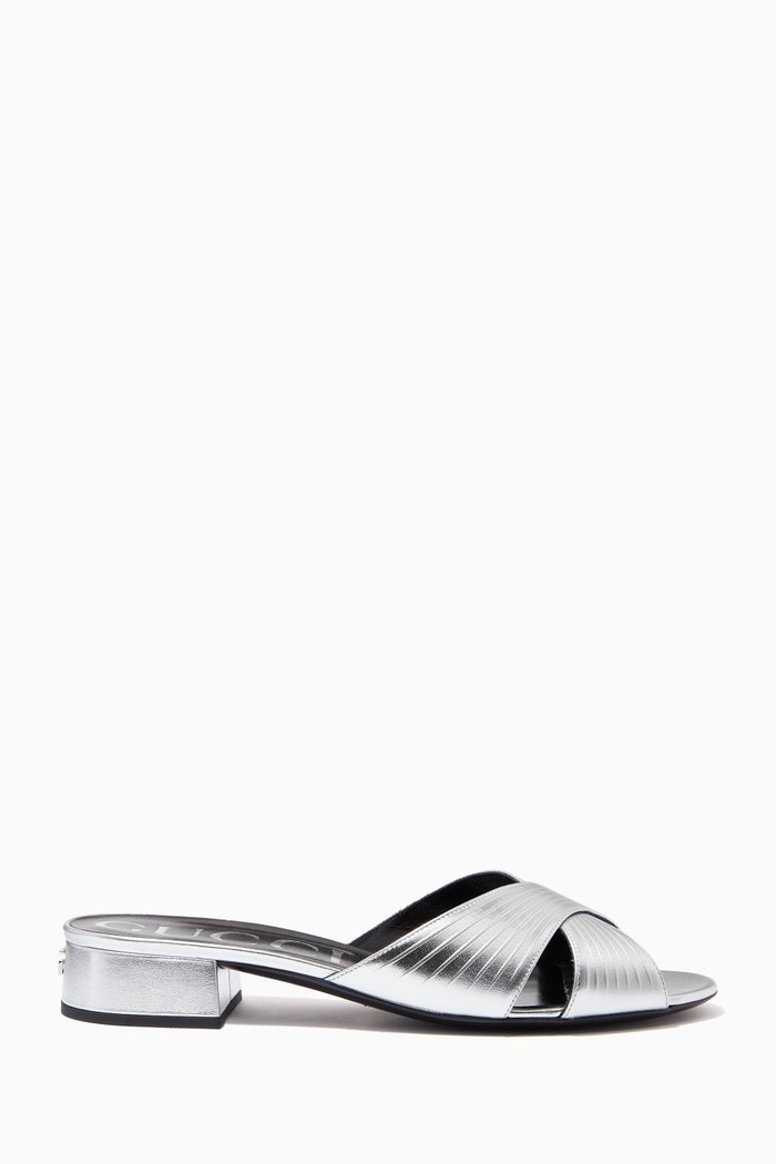 

Betsy Slides in Metallic Leather, Silver