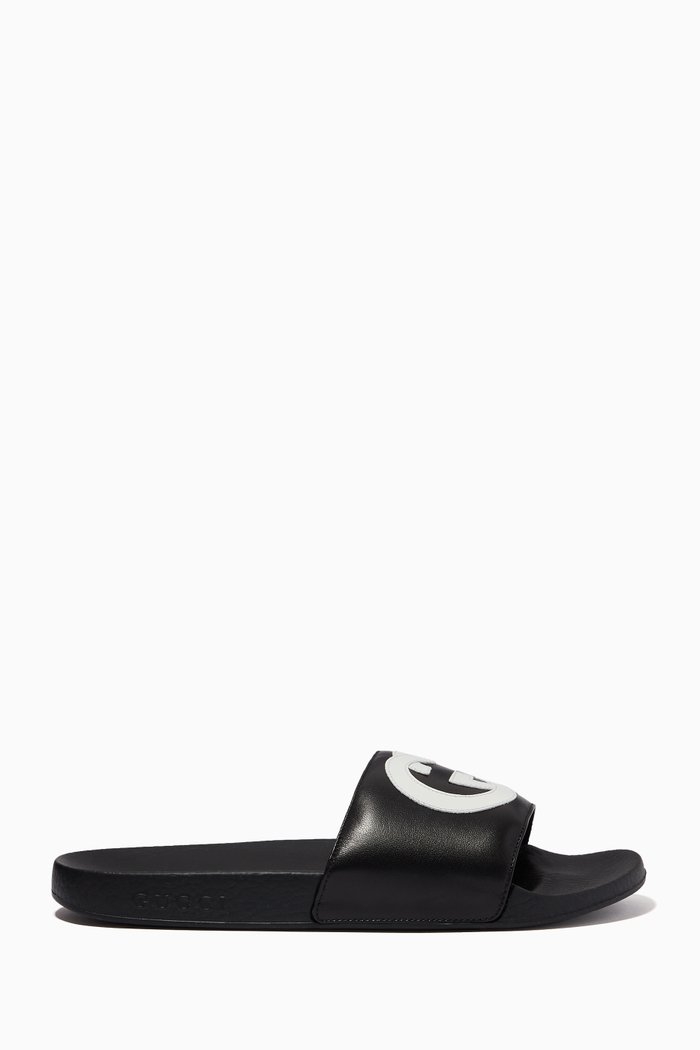 

Interlocking G Slides in Leather, Black