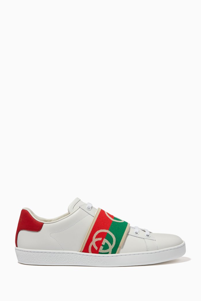 Ace Interlocking G Sneakers in Leather, White