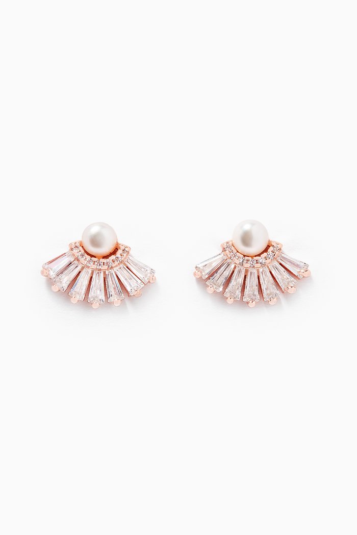 

Mini Pearl Fan Earrings In Sterling Silver, Rose gold