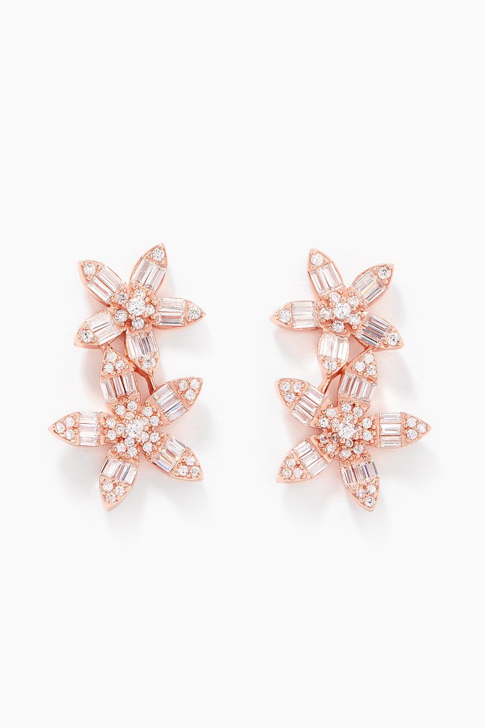 

Double Five Leaf Earrings in Sterling Silver, Rose gold