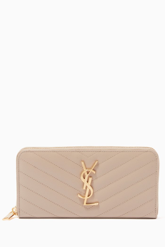 Cassandre Zip Around Wallet in Matelassé Leather, Neutral