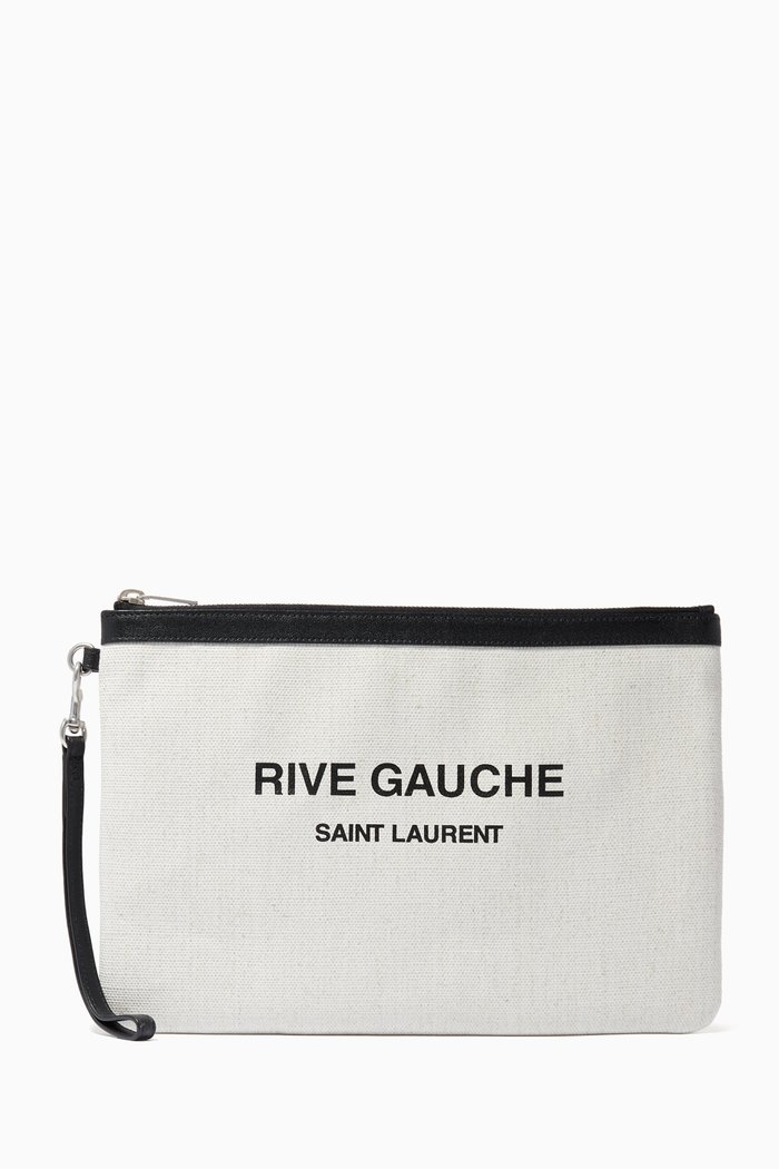 

Rive Gauche Zip Pouch in Linen Canvas, White
