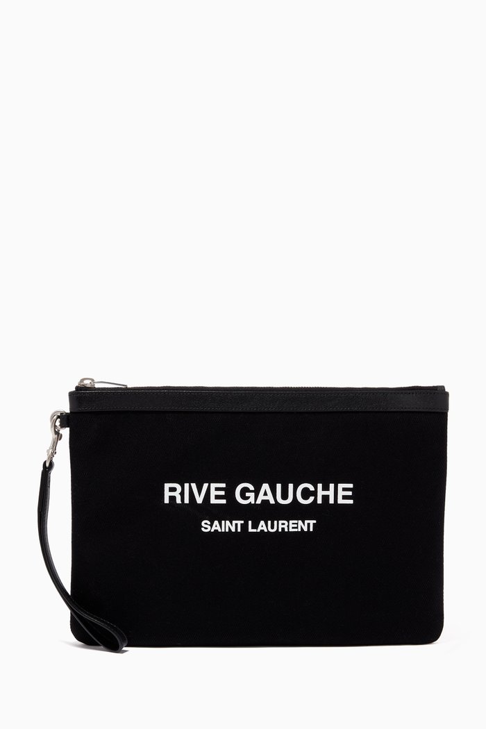 

Rive Gauche Zip Pouch in Linen Canvas, Black