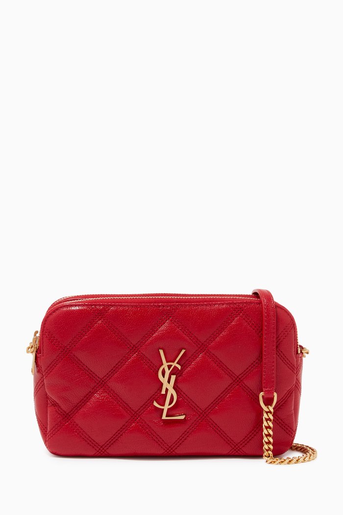 

Becky Double-Zip Pouch in Matelassé Lambskin, Red