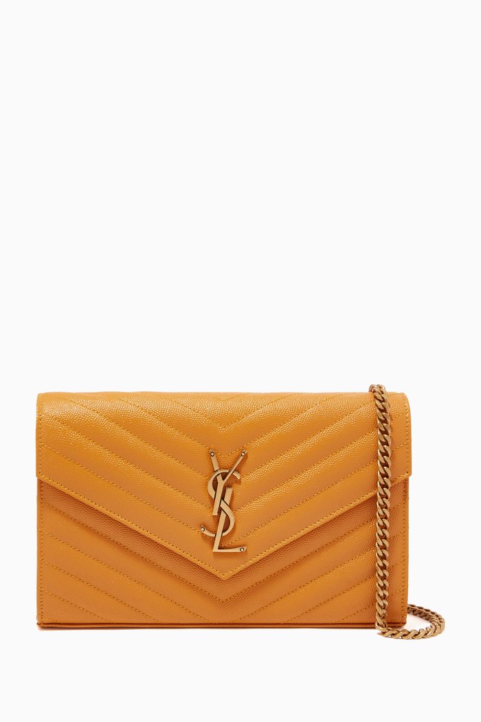 

Monogram Chain Wallet in Grain de Poudre Embossed Leather, Yellow