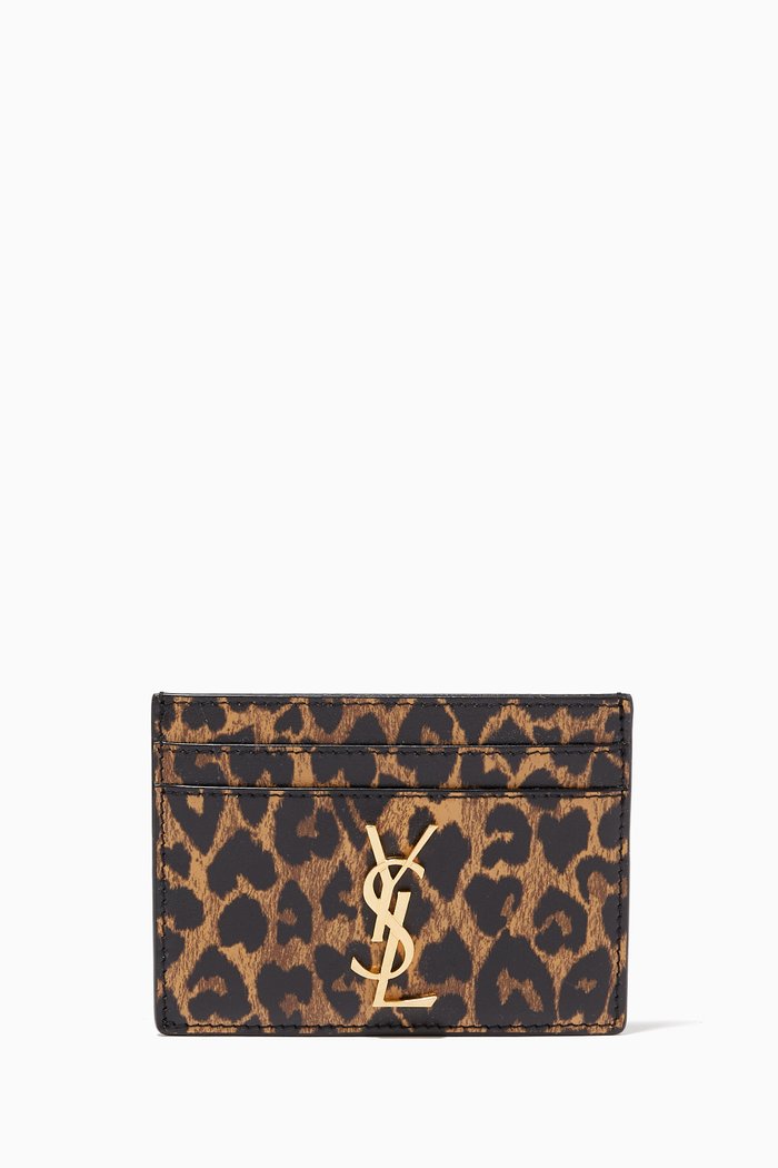 

Cassandre Card Holder in Heart-shaped Leopard-print Leather, Brown