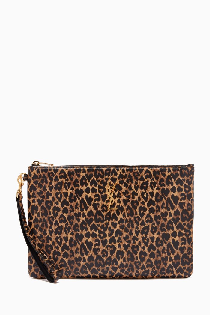 

Monogram Tablet Pouch in Leopard Print Leather, Brown