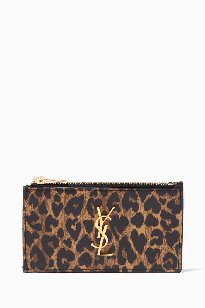 

Monogram Zip Card Case in Heart-shaped Leopard-print Leather, Brown