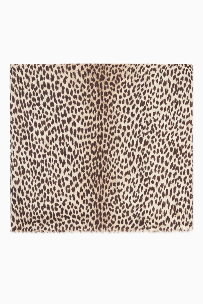 

Scarf in Leopard Print Cashmere Silk, Brown