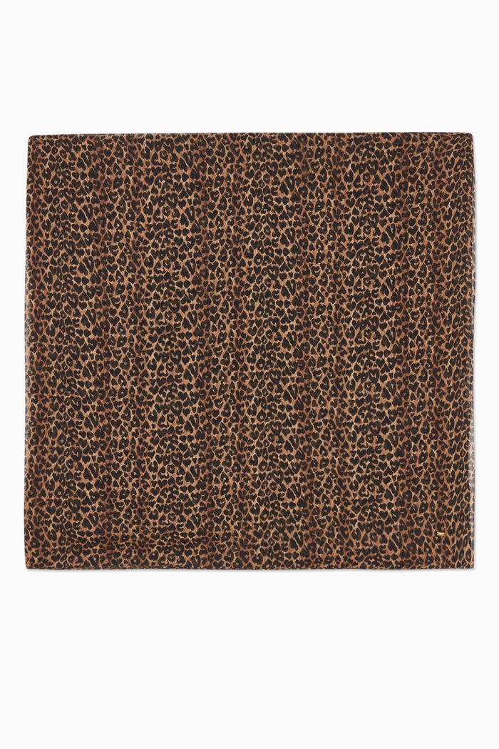 

Large Square Scarf in Heart Leopard Print Wool Twill, Brown