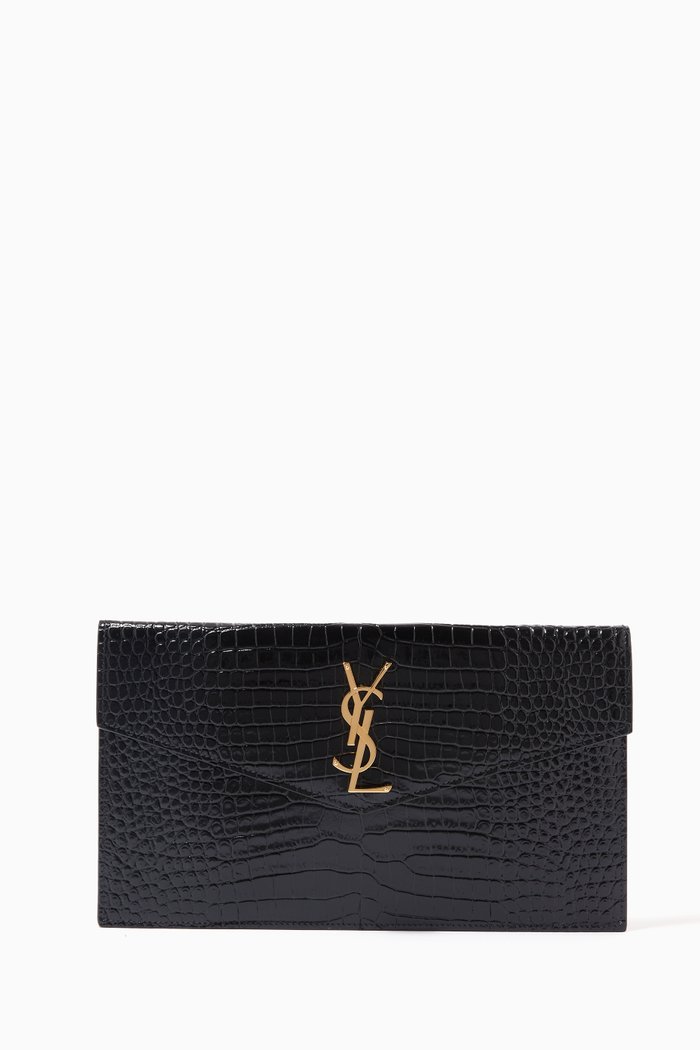 

Uptown Pouch in Crocodile Embossed Shiny Leather, Black