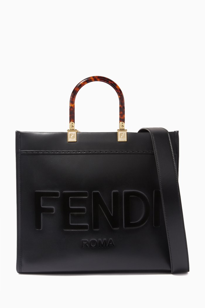 Medium Sunshine Tote Bag in Leather, Black