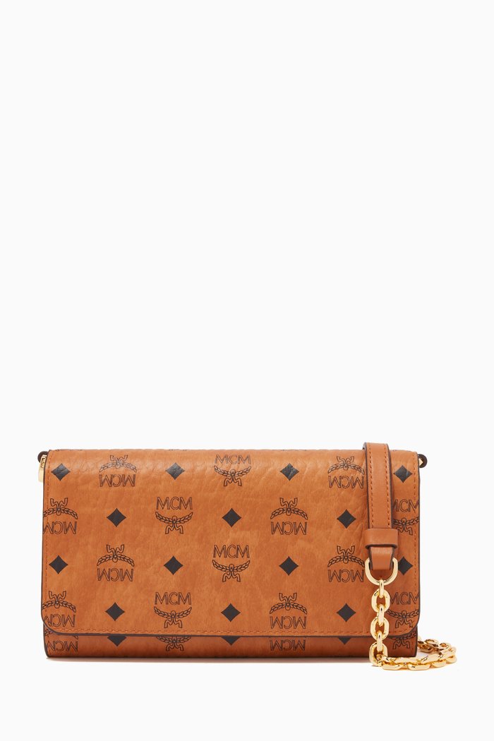 

Trifold Crossbody Phone Wallet in Visetos, Brown