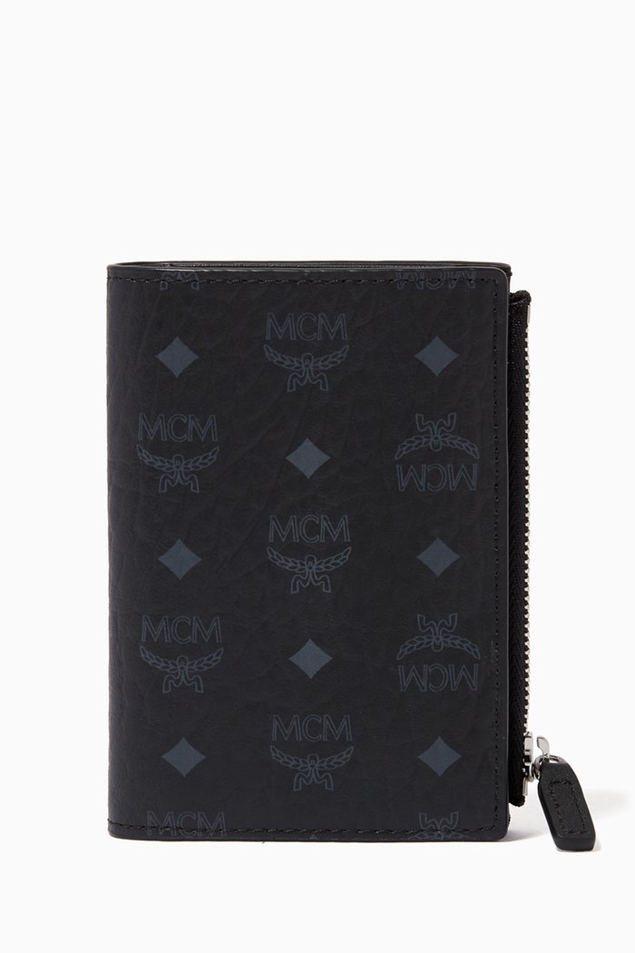 

Bifold Zip Card Wallet in Visetos, Black