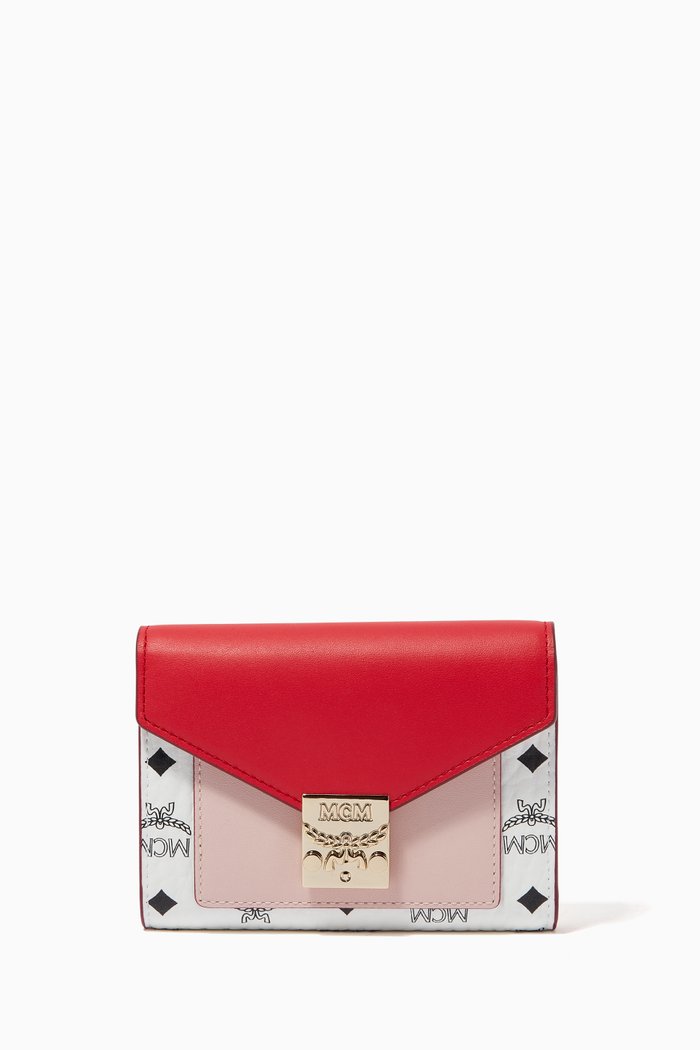 

Small Patricia Trifold Wallet in Colour-Block Visetos, Red