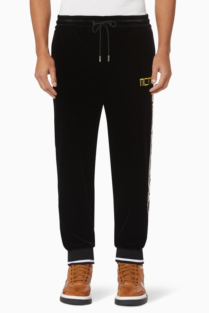 

Geo Laurel Velour Track Pants, Black