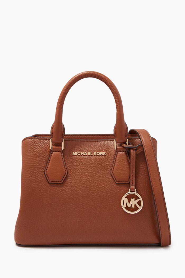 Small Camille Satchel in Pebbled Leather, Brown