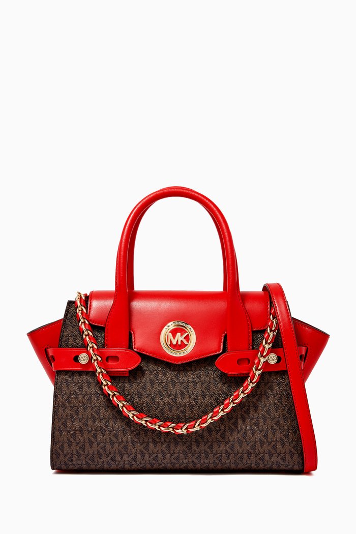 

Small Carmen Satchel in Logo Canvas & Leather, Neutral