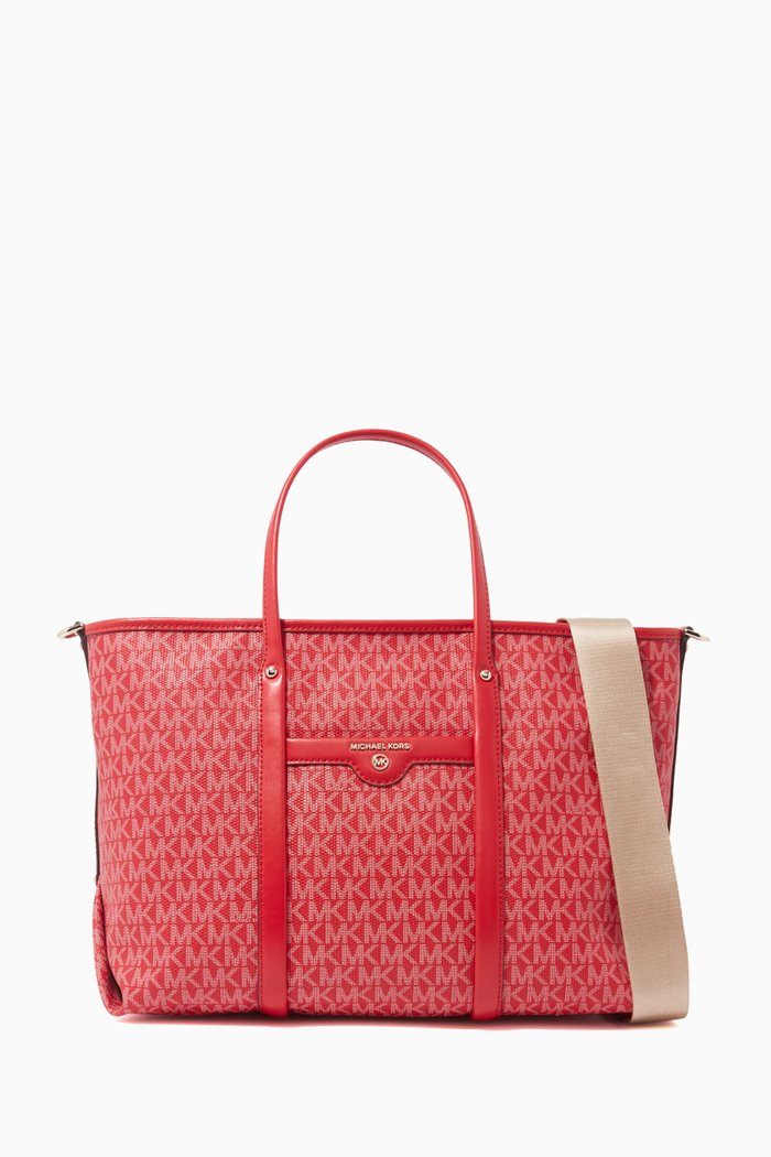 

Medium Beck Tote Bag in Logo Canvas & Leather, Pink