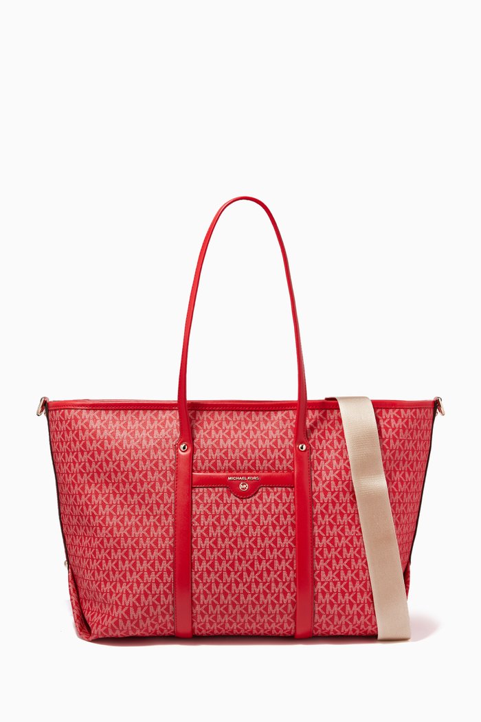 

Large Beck Tote Bag in Logo Canvas & Leather, Pink