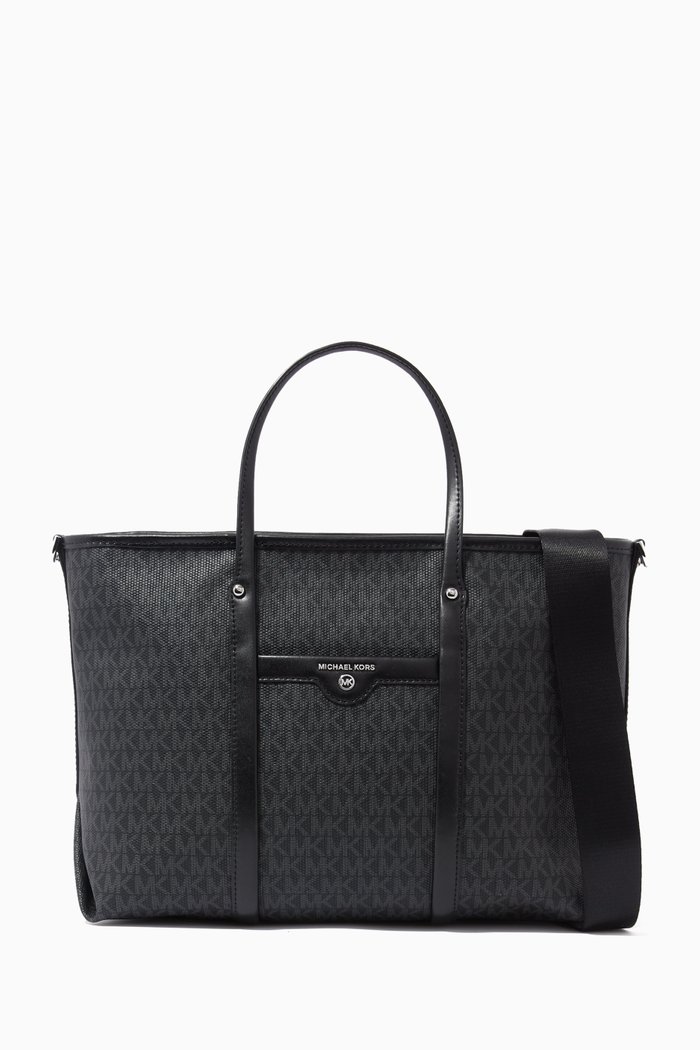 

Medium Beck Tote Bag in Logo Canvas & Leather, Black