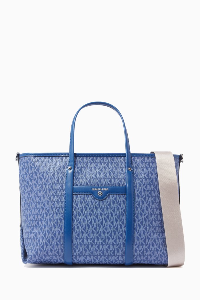 

Medium Beck Tote Bag in Logo Canvas & Leather, Blue