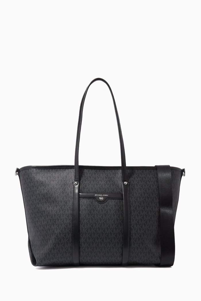 

Large Beck Tote Bag in Logo Canvas & Leather, Black