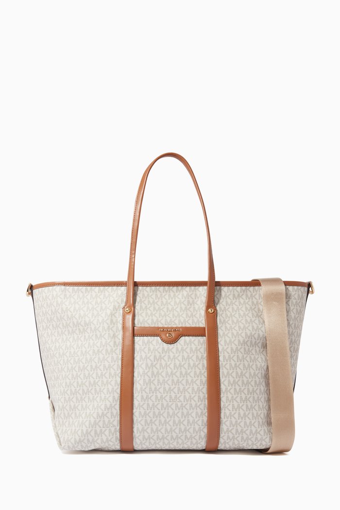 

Large Beck Tote Bag in Logo Canvas & Leather, White