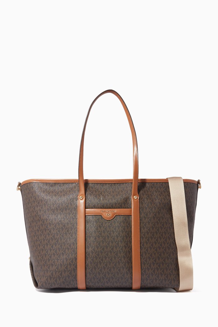 

Large Beck Tote Bag in Logo Canvas & Leather, Neutral