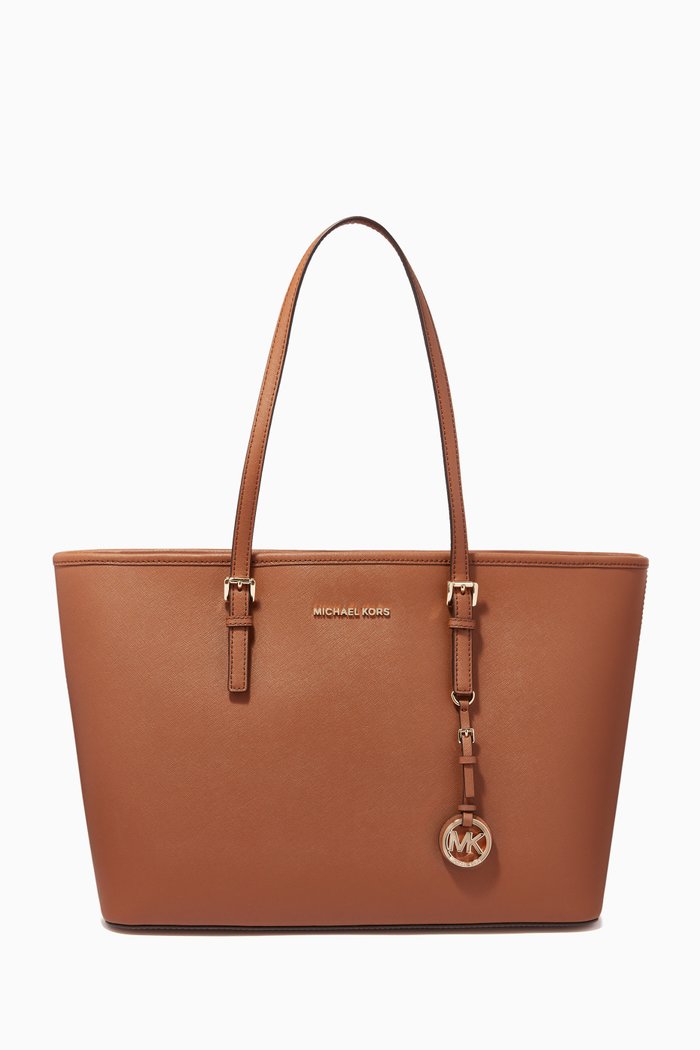 

Medium Jet Set Top-Zip Tote Bag in Saffiano Leather, Brown