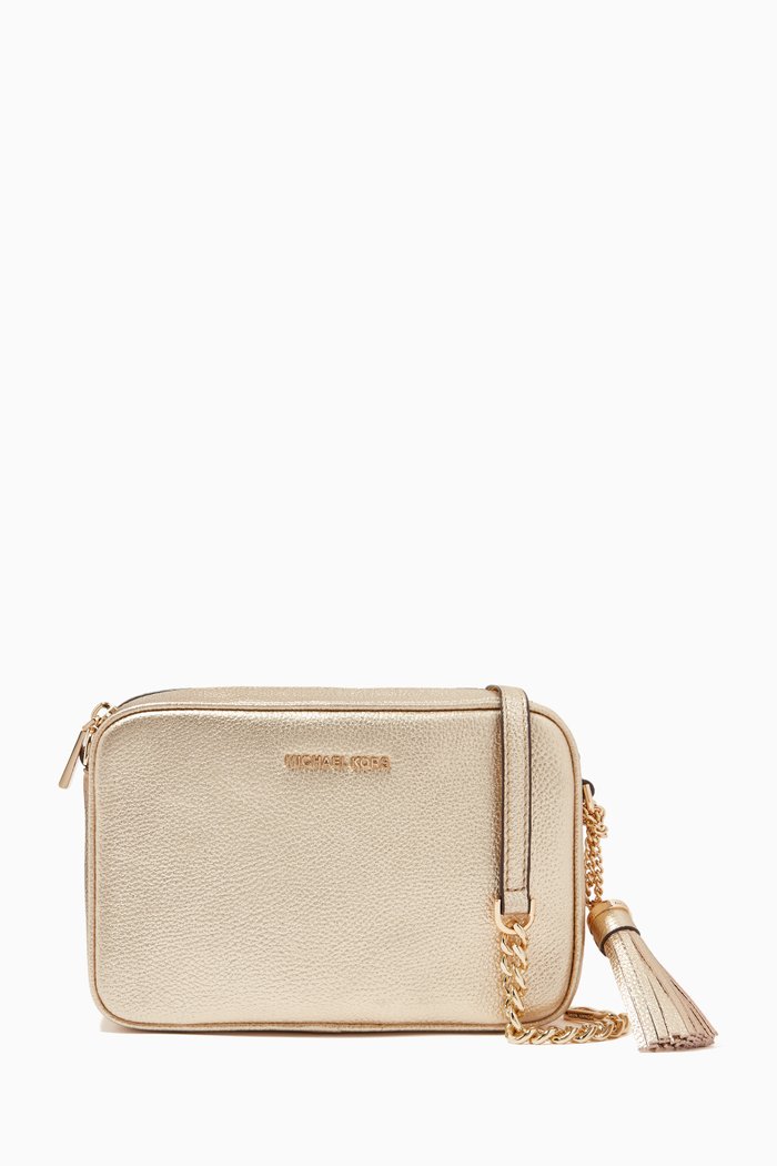 

Medium Ginny Crossbody in Metallic Pebbled Leather, Yellow