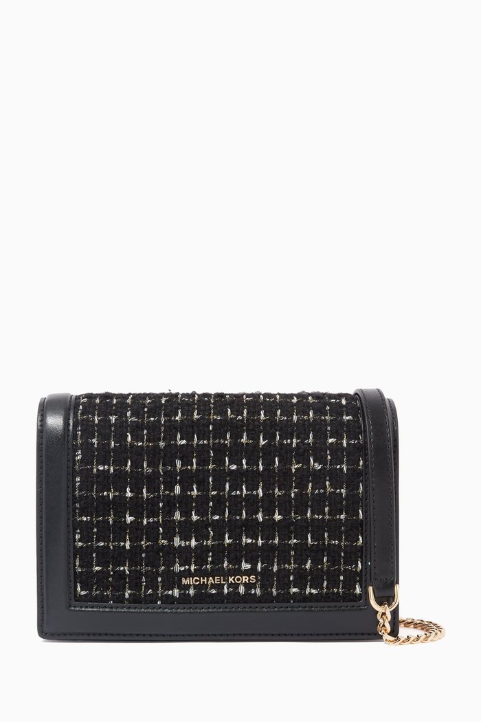 

Large Jet Set Crossbody Bag in Woven Fabric & Leather, Black