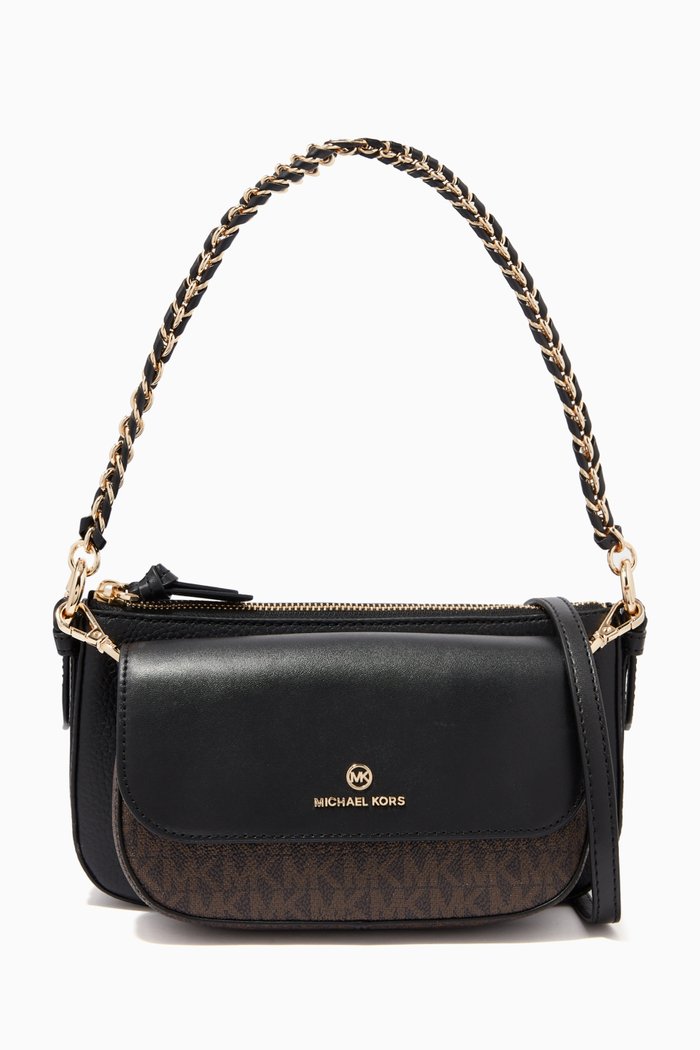 

Medium 4-in-1 Crossbody Bag Set in Pebbled Leather & Logo Canvas, Neutral