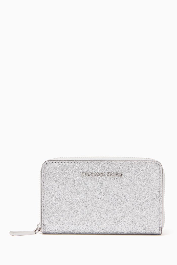 

Small Zip Around Card Case in Glitter, Grey