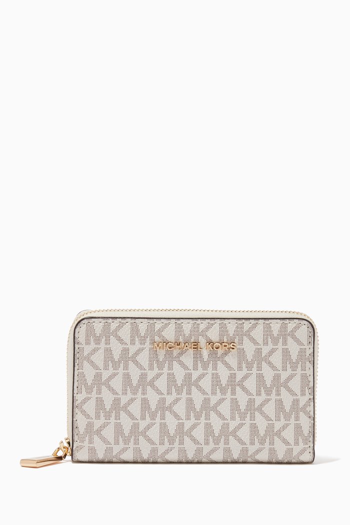 

Small Zip Around Card Case in Logo Canvas, White