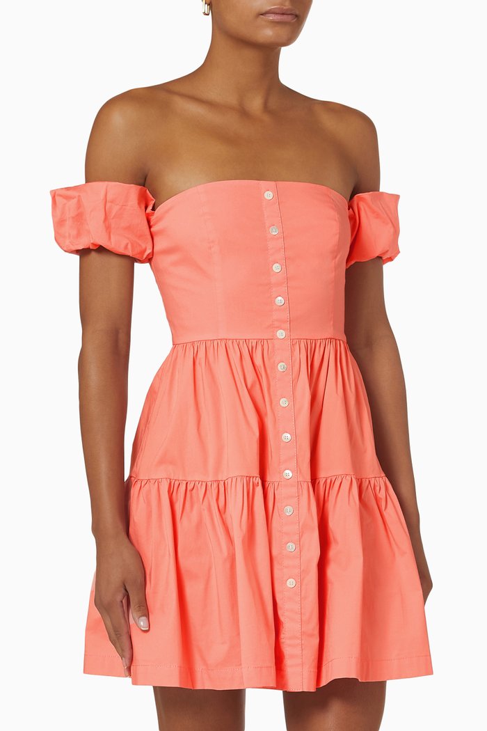 

Elio Off Shoulder Mini Dress in Cotton Poplin, Orange
