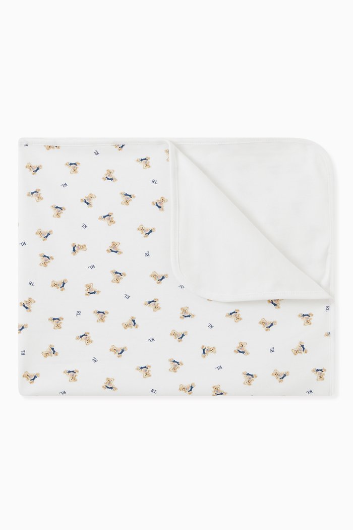 Polo Bear Blanket in Cotton, White