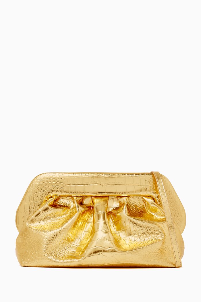 

x Ounass Bios Pouch in Metallic Croc Vegan Leather, Gold